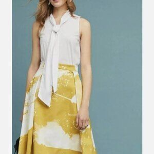 Anthropologie Ellender Painterly Skirt in Yellow and White w/Organza Trim | NWOT